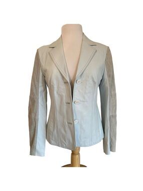 Western vibe blazer suede leather jacket ecru white/grey fitted pockets small